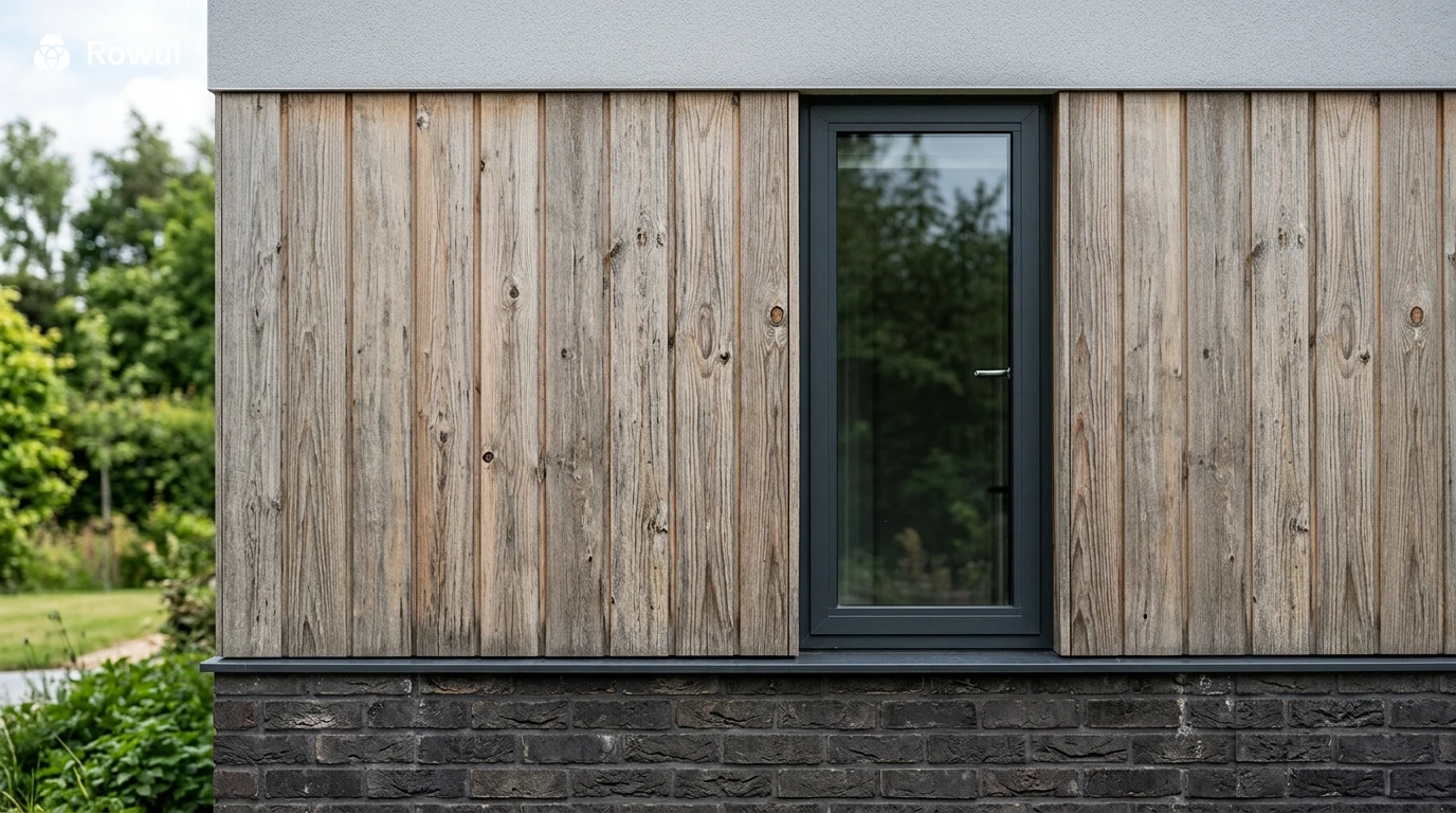 Modern facade with brick stone and timber cladding combination